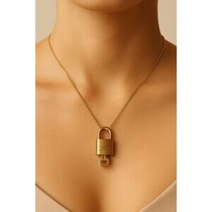 Authentic Louis Vuitton Brass Lock & Key Necklace on Gold Plated Chain